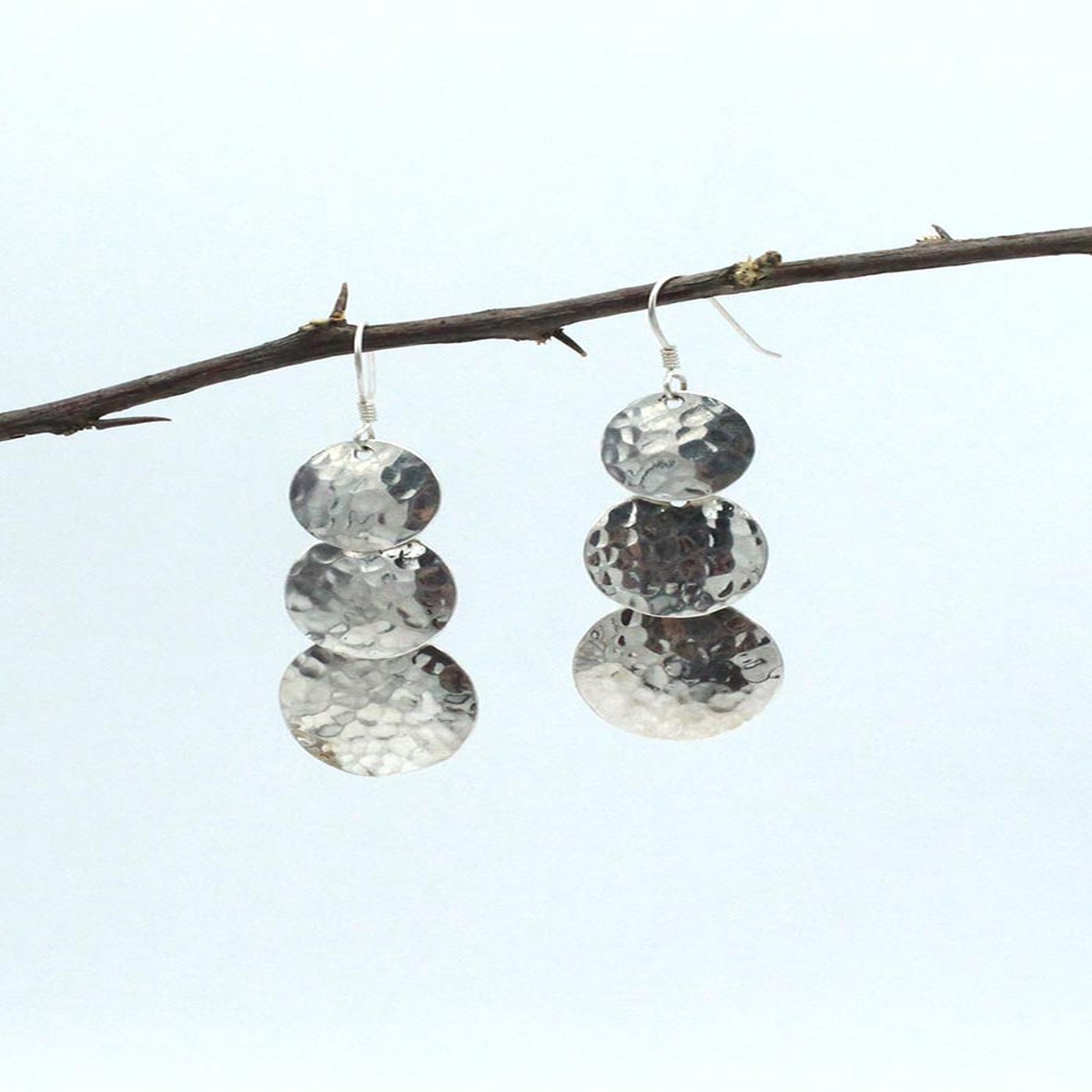 Sterling Silver Three Step Hammer Dangle Earrings