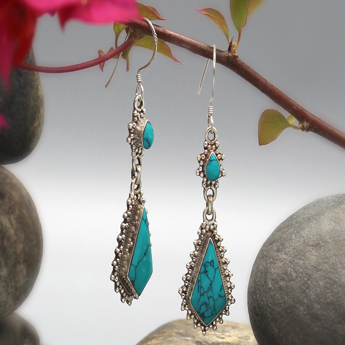 Turquoise Dangle Sterling Silver Earrings