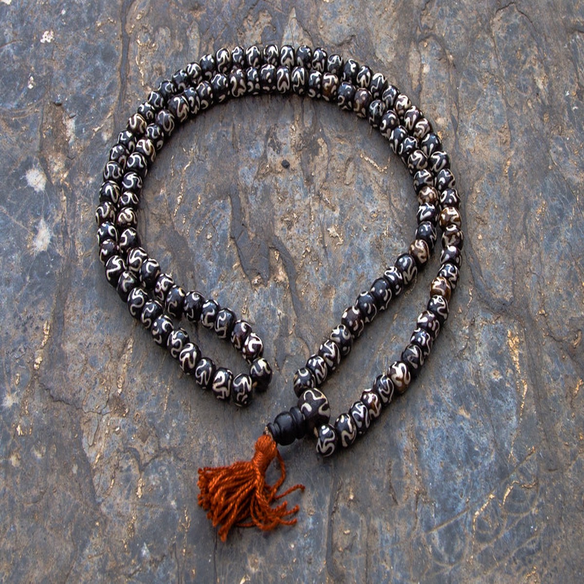 Om Etched Bone Prayer Mala