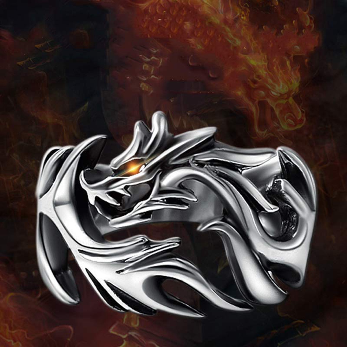 Buddha Stones Adjustable Dragon Pattern Ring for Extra Protection.