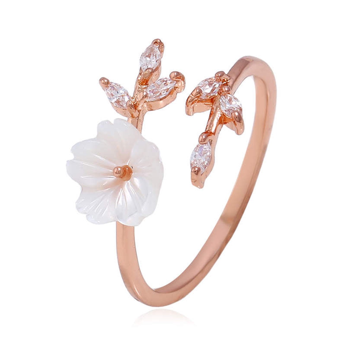 Buddha Stones Copper Ring with Plum Blossom Leaf Pattern